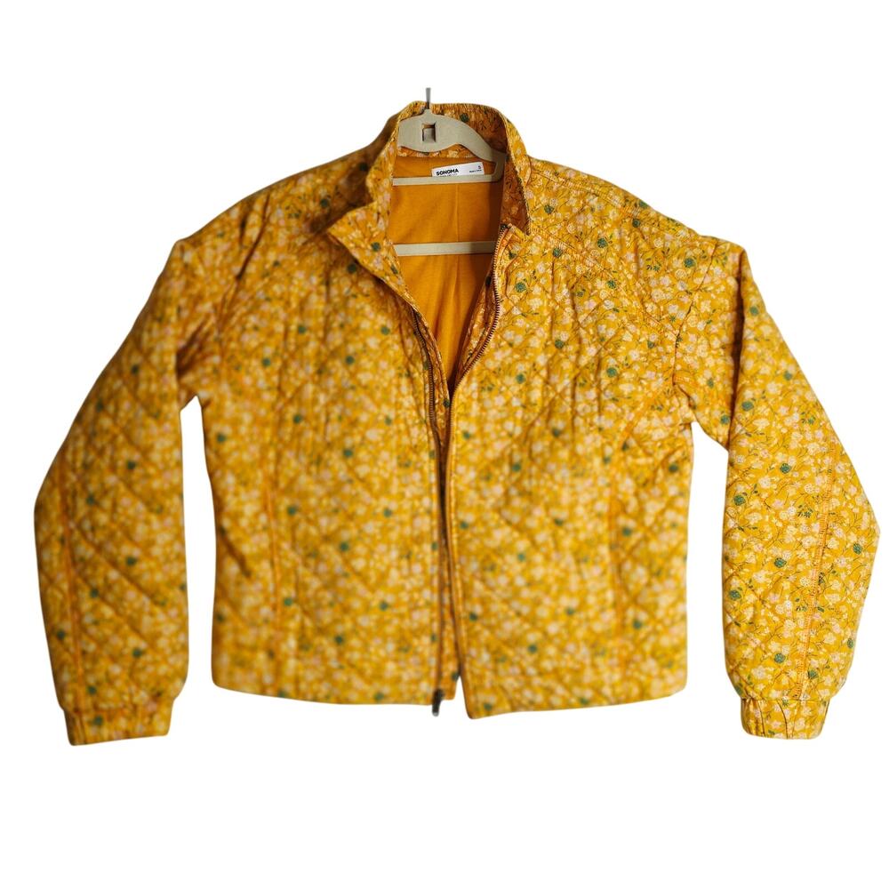 Sonoma Good For Life SzSm‎ Mustard Yellow Floral Vintage Quilted jackets. Unique